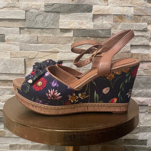 Clarks 8.5 Amelia Joyce Wedge Sandals | Navy Floral Cork Platform, Rare New NWT - Picture 12 of 13